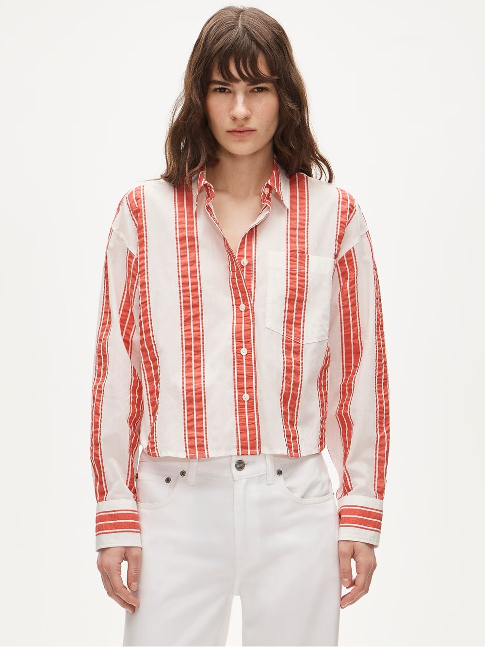 J. Crew Red and White Striped Button-Down Shirt